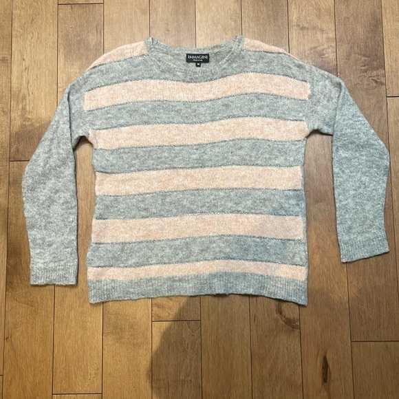 Immagini Grey & Pink Stripe Alpaca Wool Crewneck knit Sweater Pullover Italy M - Picture 7 of 11